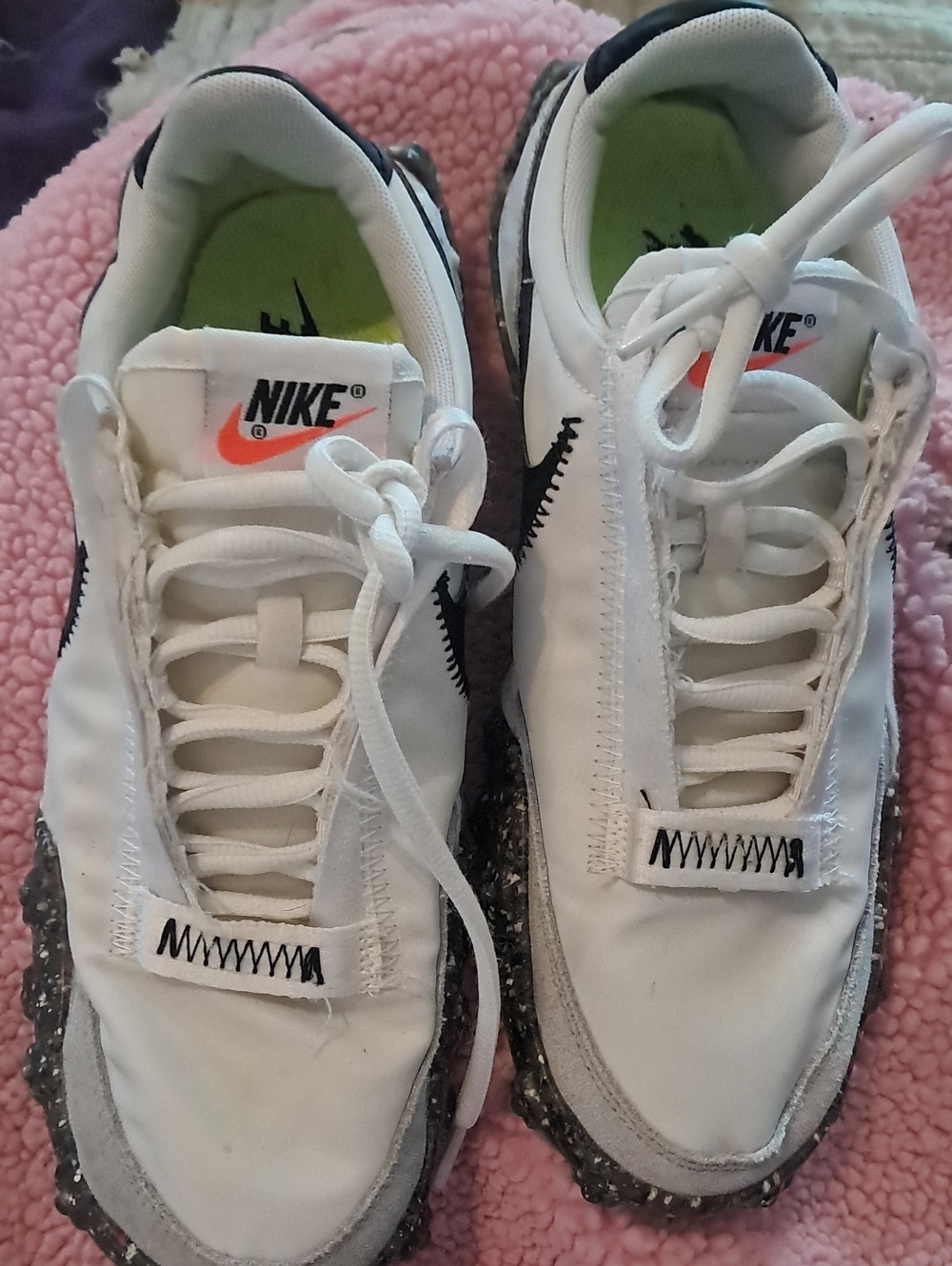 Nike White Sneakers with Orange Swoosh and Lime Insole